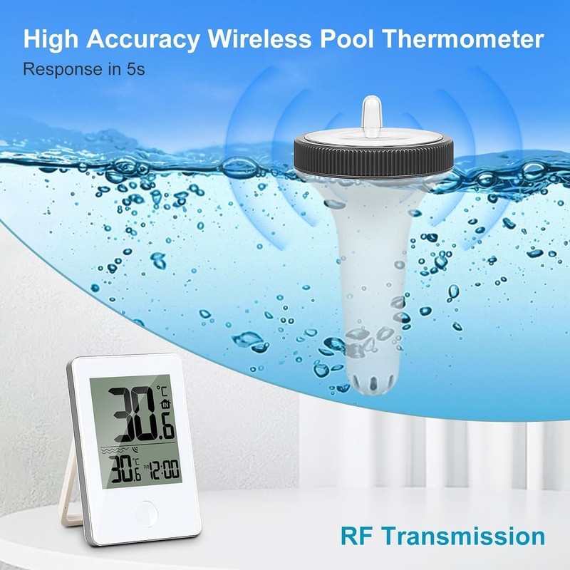 Pool Thermometer Floating, Solar Energy, Easy Read with Indoor Temperature,