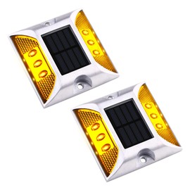 Aolyty Solar Driveway Dock Lights, IP68 Waterproof Solar Deck Light Outdoor Warning Step Lights Reflective Road Marker for Sidewalk Stair Garden Pathway Walkway (2 Pack, Yellow)
