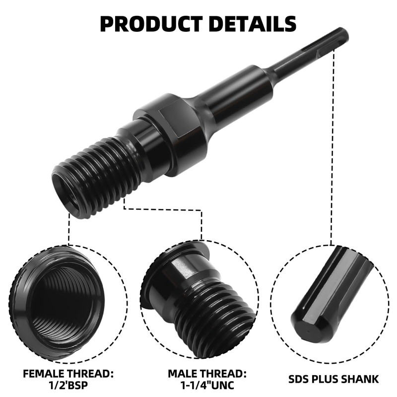 SDS Plus Adapter, Adapter 1 1/4 Inch UNC to SDS