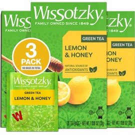 Wissotzky Lemon & Honey Green Tea (3 Pack - 60 Tea Bags) | Antioxidant Rich | Soothing Honey Lemon Tea Blend | Green Tea Bags
