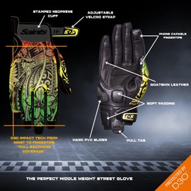 Saints of Speed Paisley Print Motorcycle Gloves – Street Riding Gloves with Flexible D3O Impact Protection for Knuckles, Metacarpal & Fingers, Leather Palms, Touchscreen-Capable Fingertips - Small