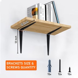 ELSKER&HOME 24 Pack Shelf Brackets 12 Inch, Floating Shelf Bracket for Wood, Black Metal L Bracket for Shelves Support, Wall Mount Corner Brace