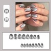 Ceboic 24Pcs Short False Nails Almond French Grey Tip Press