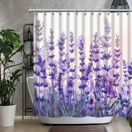 QZJDX Purple Lavender Shower Curtains for Bathroom Watercolor Flowers Violet Floral Plants Decor Polyester Fabric Bath Curtain 70"x70"