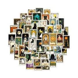Tarot Stickers for Water Bottle,50 PCS Tarot Cat Nordic Style Scrawl Stickers Pack for Guitar Suitcase Laptop Phone Luggage,Waterproof Vinyl Stickers for Teens Girls Children Party Favors