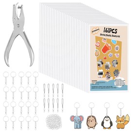 CRTWDMAN 161 Pcs Shrink Paper Keychain Kit,with 30 Pcs Shrinky Plastic Sheets 7.9"x5.7",Hole Punch,Lobster Clasps,Jump Rings DIY Crafts for Adults and Teens