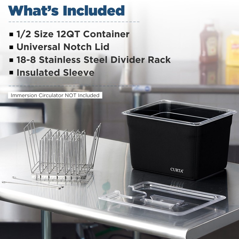 CURTA 12 Qt Sous Vide Container Kit with Notched Lid,