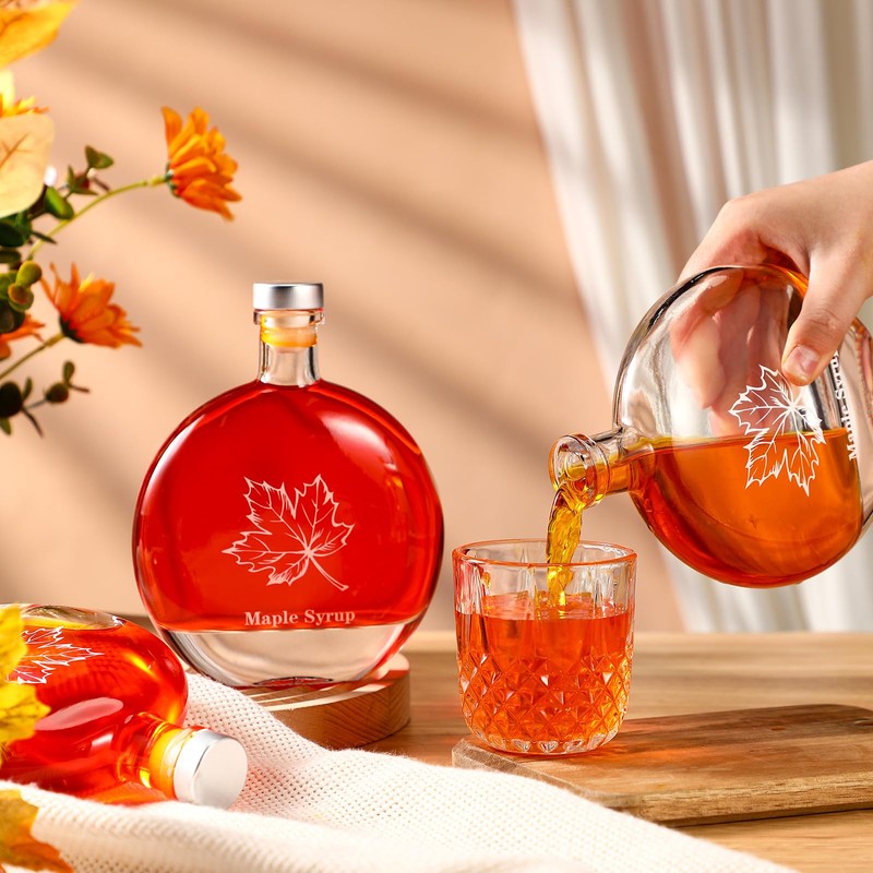 Maxdot 12 Pcs Glass Maple Syrup Bottles Clear Reusable Glass