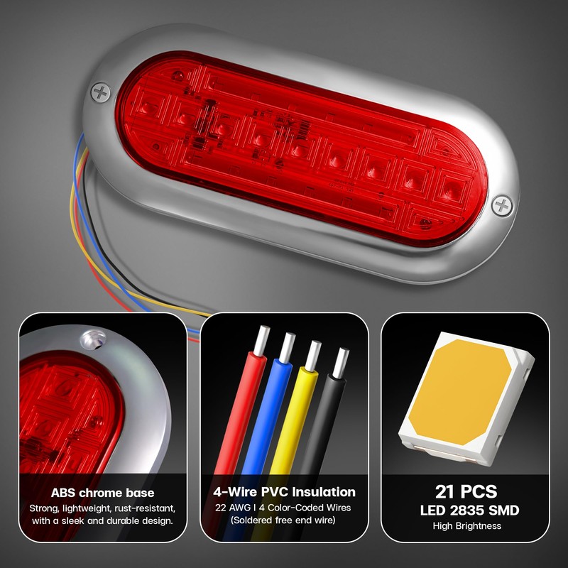 MADCATZ 2 Pcs of 6 Inch Red Oval LED Strobe