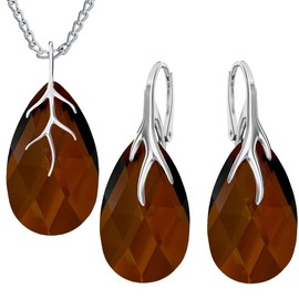 Earrings 925 Silver with Necklace Elegant Women's Set – High-Quality Zircons – Jewellery Chain Women's Earrings Set with Necklace Gift Idea for Birthday, Anniversary, Christmas, Sterling Silver,