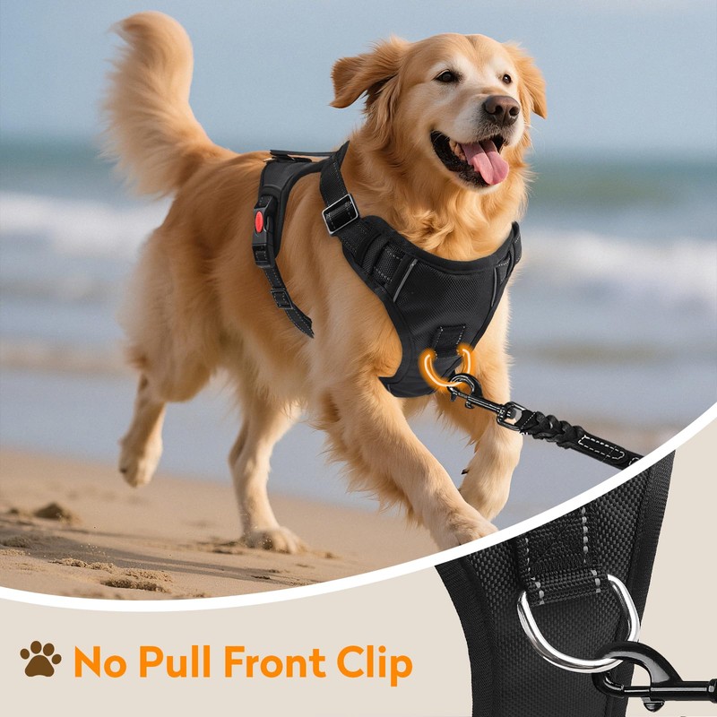 PWOD No Pull Dog Harness with 2 Leash Clips, Reflective