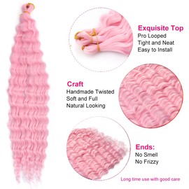 YEESHEDO 3 Packs Ocean Wave Crochet Braids Hair Extensions for women,Long Deep Wavy Pink Curly Synthetic Hair Boho Braiding Locs Crochet Hair,22inch