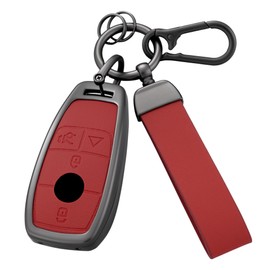 Qunzes Key Fob Cover with Heavy-duty Keychain for Benz A-Class C-Class G-Class E-Class S-Class (Red)