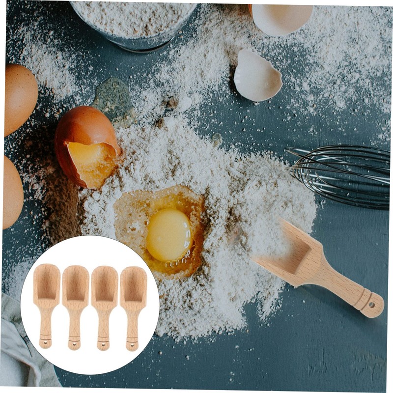 SHOWERORO 4pcs Wooden Condiment Spoon for Maldon Salt Rock Salt