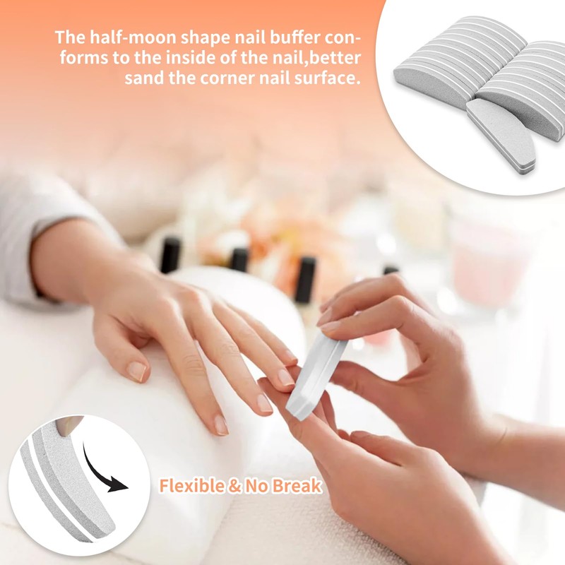 20Pcs Nail Buffer Blocks, 100/180 Grit Nail Buffer, Half Moon
