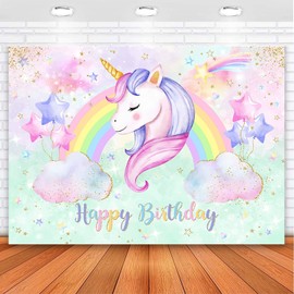 Avezano Unicorn Birthday Backdrop Pastel Rainbow Unicorn Birthday Decorations Girls Unicorn Birthday Party Banner Decorations (7x5)