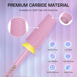 Depvko 5 in 1 Nail Drill Bits,3/32" Carbide Tungsten Nail Bits for Nail Drill,Professional Two Way Use Gel Remover Drill Bit for Manicure Pedicure Cuticle Fast Remove(Classic 5in1-Pink, Extra Fine-XF)