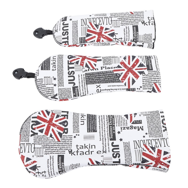 3PCS Golf Club Head Cover PU Waterproof English Flag Pattern