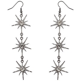 Lux Accessories Hematite Three Tier Starburst Special Occasion Dangle Earrings