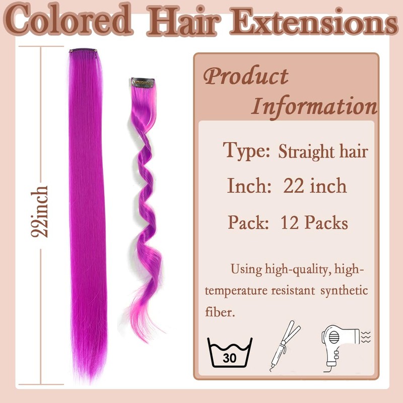 12 Pcs Grape Purple hair extensions 22 Inch Straight colored