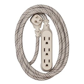 360 Electrical Habitat 8ft 3-Outlet Braided Extension Cord, French Gray, Low Profile Electrical Plug Outlet Power Strip, Extension Cord with Multiple Outlet