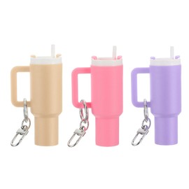 PATIKIL Mini Cup Keychain, 3 Pcs Lip Balm Holder Mini Tumbler Key Chains Cute Decor Keychain Charm for Backpack Handbag Purse, Light Brown, Light Purple, Pink