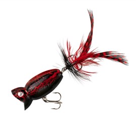 Arbogast Hula Popper 2.0 Topwater Fishing Lure with Feathered Treble Hook and Crackle Pattern Body, Freshwater Fishing Gear and Accessories, 2", 3/8 oz, Black Death, (G761-535)