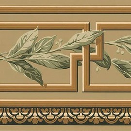 CONCORD WALLCOVERINGS ™ Elegant Olive Leaves Wallpaper Border Featuring Geometrical Figures and Plants, Colors Green Gold, Size 7 Inches by 15 Feet EP7280B