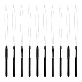 Sibba 10PCS Hair Extensions Loop Needle Threader Bead Device Pulling Hook Tool for Micro Links Hair Feather Extensions Kit Hair Styling Tools Accessory Black