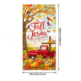 BlissYard Fall for Jesus Door Cover Thanksgiving Backdrop Red Truck Pumpkin Cross 71x35 Inch Christian Fall Banner for Porch Decorations Autumn Wall Decor Photo Booth Props