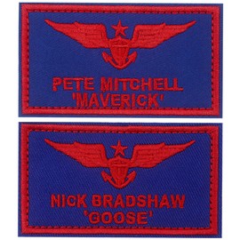 Goose & Maverick Funny Embroidered Iron/Sew on Patch 3.8"x2.2" Embroidered Iron On Applique for Shirts Backpacks Hats Jackets (Goose & Maverick Hook & Loop Blue)