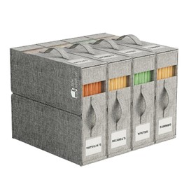 4Pack Sheet Organizers for Linen Closet - King/Queen Size Bedding Storage Boxes with Clear Window, Foldable & Dustproof Linen Organizer for Blankets & Sheet Sets,Grey