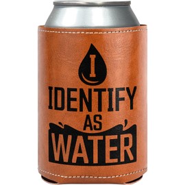 Gifts for Dad, Men, Him, Husband - I Identify As A Water Leather Can Cooler Sleeves Holder 12Oz - Dad Birthday Gifts, Men Birthday Gifts Ideas, Cooler for Dad