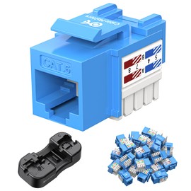 Cable Matters [UL Listed] 50-Pack 10Gbps Cat6 Keystone Jacks, RJ45 Keystone Jack, Ethernet Modular Jack in Blue with Punch-Down Stand for Patch Panel and Wall Plate