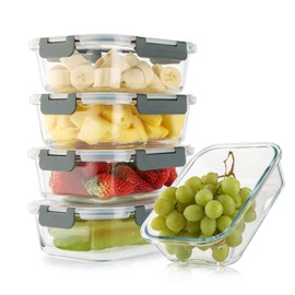 Cuiselect 5 Pack 36 Oz Glass Meal Prep Containers with Lids, Reusable Glass Food Storage Airtight Lunch Containers with Lids, Leak Proof, Microwave, Oven, Freezer and Dishwasher Safe (Gray)