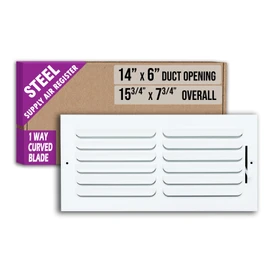 Fits 14x6 Duct Opening 1 Way Fixed Curved Blade Air Supply Diffuser by Handua | Register Vent Cover Grille for Sidewall and Ceiling | White | Outer Dimensions: 15.75" X 7.75"