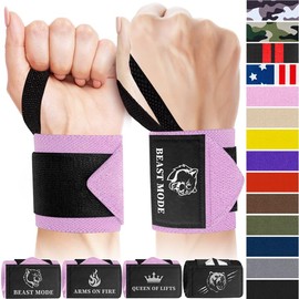 TECEUM Weightlifting Wrist Wraps with Thumb Loop – Pink – Beast Mode – 12 inch – Heavy-Duty Workout Wrist Support & Protection – Ideal for Powerlifting, Strength Training, Bodybuilding
