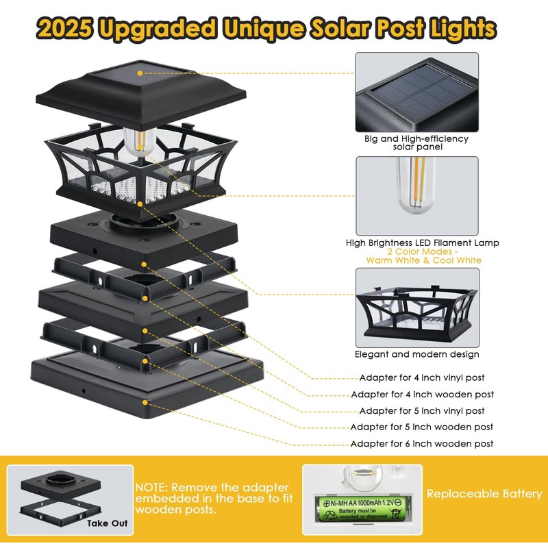 DAMAYCA 4 Pack Solar Post Cap Lights Outdoor Waterproof, Fits