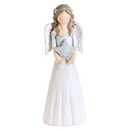 Dicksons Angel Holding Star White and Silver Tone 5.6 Inch Resin Christmas Tabletop Figurine