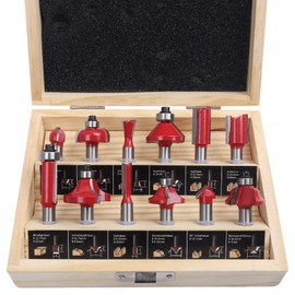 KOWOOD Milling Cutter Set for Routers, 12 Pieces, Shaft 8 mm Router Bit Set, Woodworking Tools for Beginners in Wooden Case, Industrial Quality Wood Cutter for Hard and Soft