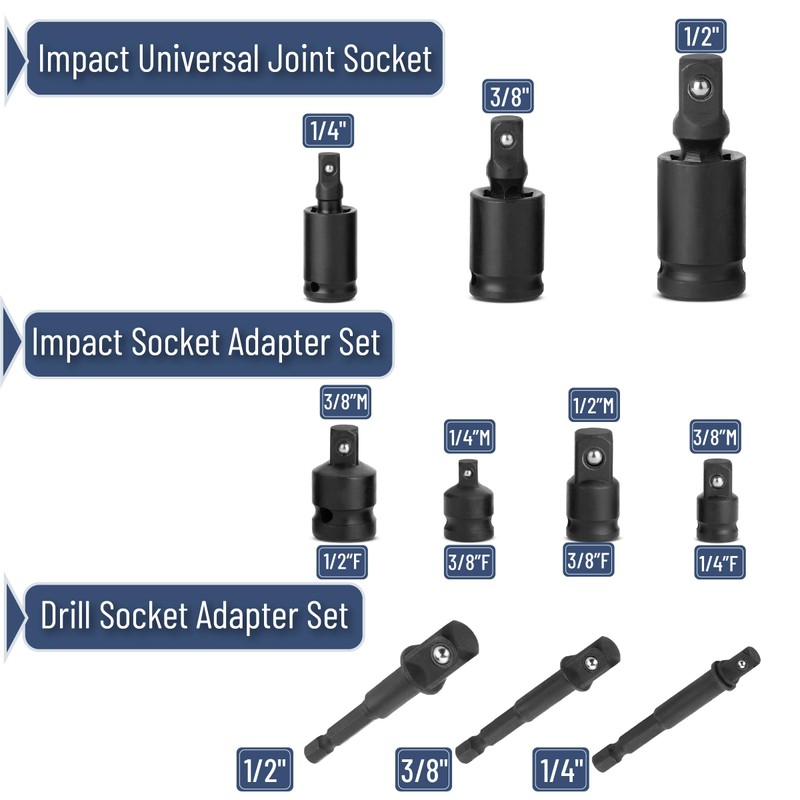 Bates- Impact Socket Adapter and Reducer Set, 10 pcs, 1/4"