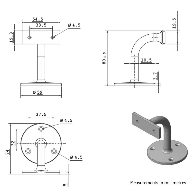 HANDLEZONE® 2 Pack Heavy Duty Handrail Bracket for Stair Bannister,