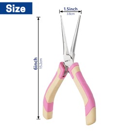 WISEPRO Mini Needle Nose Pliers, 6 Inches Straight/Bent Small Pink Long Nose Pliers with Comfort Handle for Wire Wrapping, Electronic Repair, Jewelry Making