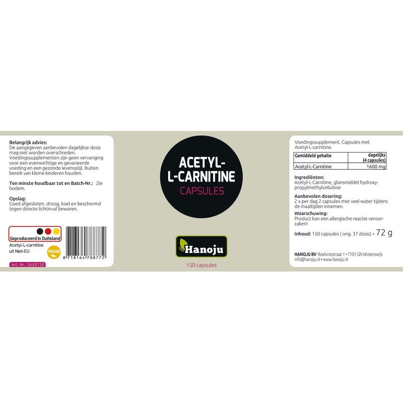 Hanoju Acetyl-L-Carnithine 400mg 150 Capsules