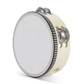 Flexzion Wooden Round Tambourine for Kids and Adults 6" Inch Single Row 8 Pair Jingles, Wood Handheld Percussion Instrument for Beginner and Professional Tambourine Player