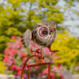 Metal Bird Garden Rocking Stakes with Dual Motion (Baby Owlet)