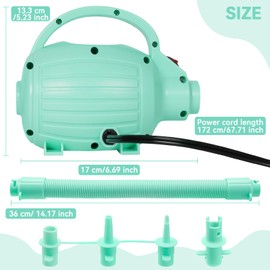 FBSPORT Air Pump for Inflatable Green with 4 Nozzles, 600W Electric Air Pump for Blow Up Air Mattresses, Floats, and More in Minutes, Perfect for Home or Travel