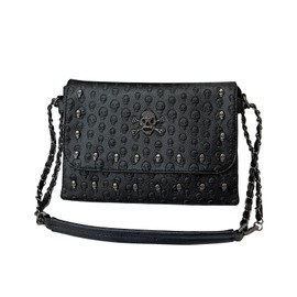 LUI SUI Gothic Punk Skull Rivet Nieten Crossbody Bag PU Leder Messenger Umhängetasche Handtasche Brieftasche Geldbörse für Mädchen Frauen