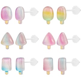 AoedeJ Plastic Earrings for Sensitive Ears Plastic Studs Earrings Hypoallergenic Plastic Earrings for School Stud Earrings for Girls (Small Popsicle)