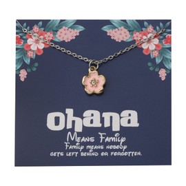 KUIYAI Ohana Necklace Hibiscus Flower Charm Necklace Gift Hawaiian Jewelry Gift Gift for Family Best Friends Gift Woman Gift (CA-Pink)